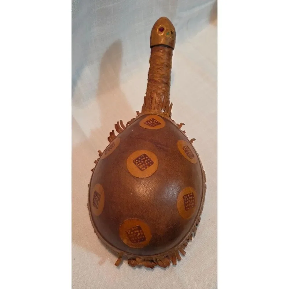 Vintage Leather Turtle Liquor Bottle Decanter Folk Art Italy Mid Century